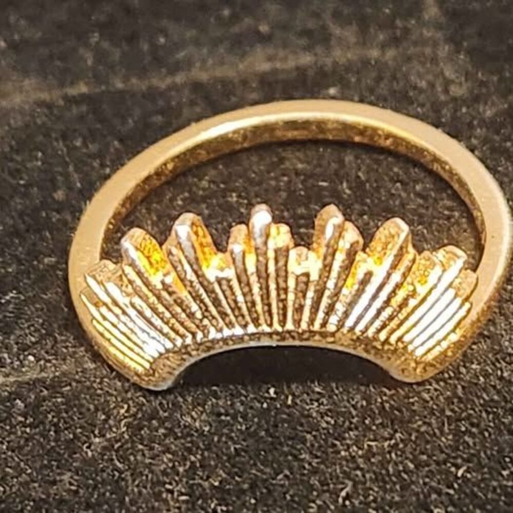 Sterling Silver Gold Vermeil Sunburst Ring, Size 9-9.5